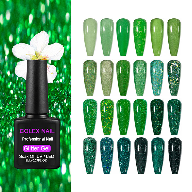 8ml zielony brokatowy lakier żelowy